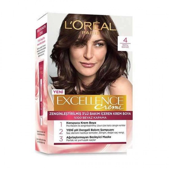 رنگ موی لورال شماره 4 رنگ قهوه ای loreal excellence