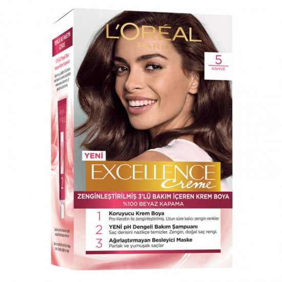 رنگ موی لورال شماره 5 رنگ قهوه ای سری loreal excellence