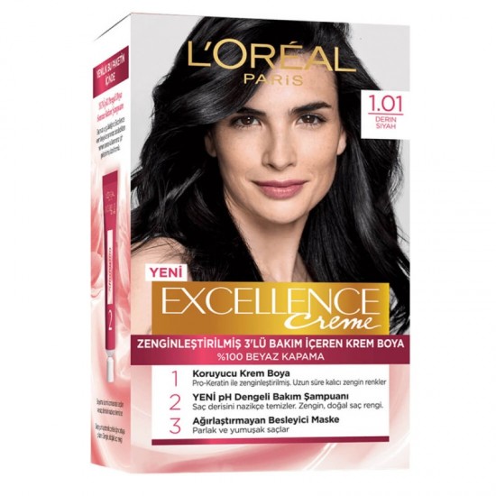 رنگ موی لورال شماره 1.01 رنگ مشکی خالص loreal excellence