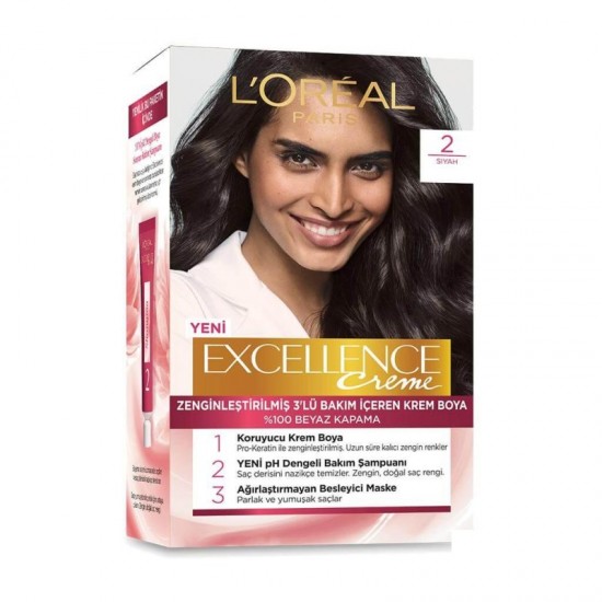 رنگ موی لورال شماره 2 رنگ مشکی loreal excellence